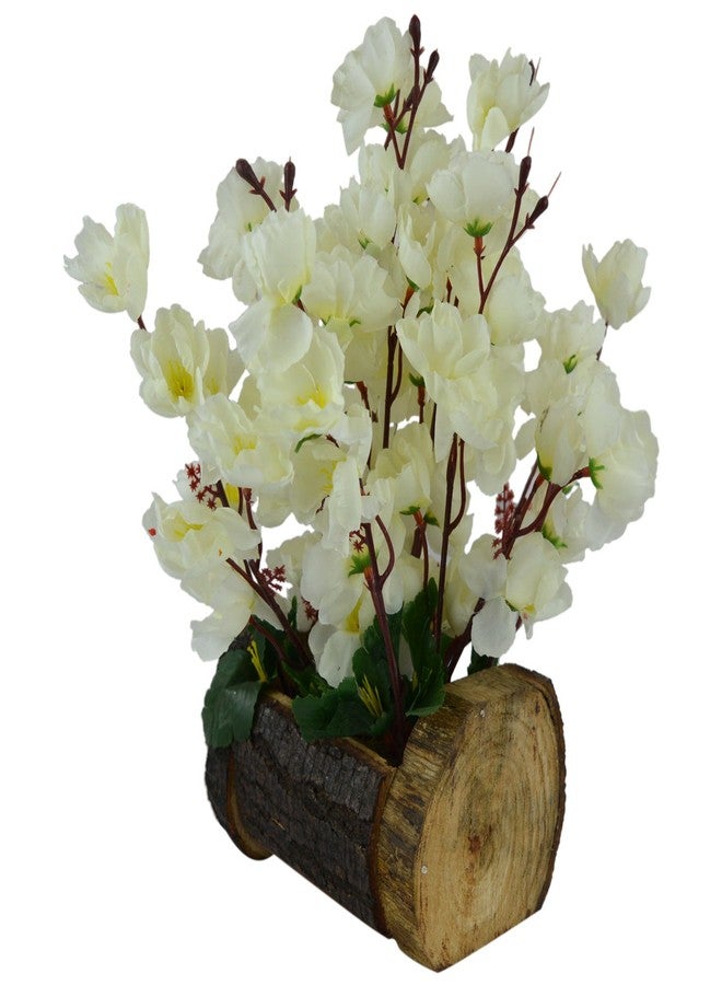 fancymart Fancy Mart Artificial Blossom Flowers in Wood Buckle Pot (30 Cm, White) - Image 1