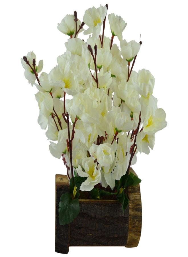 fancymart Fancy Mart Artificial Blossom Flowers in Wood Buckle Pot (30 Cm, White) - Image 2