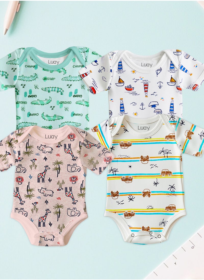 LUAY 100% Organic Cotton  Based Onesies | Sleepsuits| Night Suits|Jumpsuit | Wondersuit for Baby Boys & Baby Girls, New-Born, infants,Toddlers_ Including Vibrant Pattren & Colors Create festive look  - Image 1