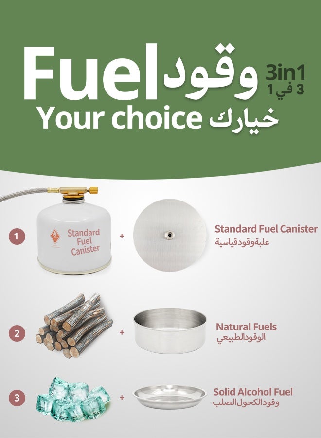 GEERTOP موقد تخييم 3 في 1، موقد غاز محمول خفيف الوزن يعمل بالحطب مع شبكة شواء، معدات طهي خارجية متعددة الوقود للمشي لمسافات طويلة والنزهات والبقاء على قيد الحياة، تصميم مدمج من الفولاذ المقاوم للصدأ - Image 4