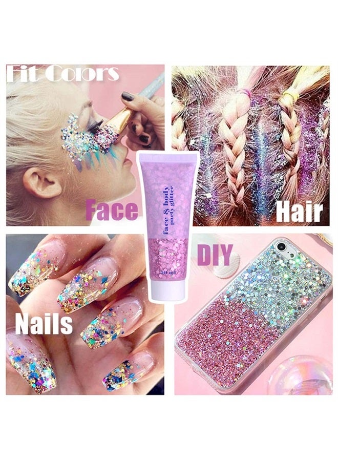 DAGEDA Body Glitter Gel, Face Glitter Body Gel Sequins Shimmer Liquid Eyeshadow, Chunky Glitter for Face Hair Nails, Holographic Cosmetic Laser Powder Festival Glitter Makeup 50ml(White) - Image 2