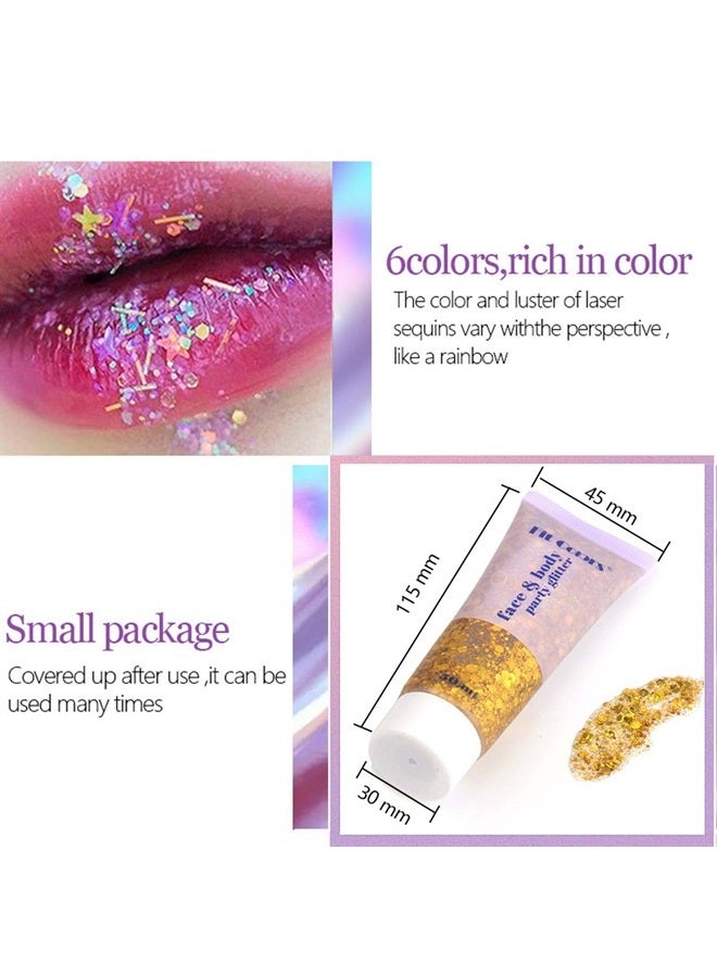 DAGEDA Body Glitter Gel, Face Glitter Body Gel Sequins Shimmer Liquid Eyeshadow, Chunky Glitter for Face Hair Nails, Holographic Cosmetic Laser Powder Festival Glitter Makeup 50ml(White) - Image 3