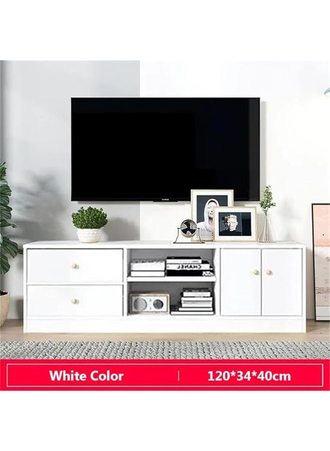 Modern TV Cabinet, Countertop TV Table with Drawers, Home Entertainment Center Living Room Storage Cabinet TV Media Console Table, 120*34*40cm (White, DSG012) - Image 1