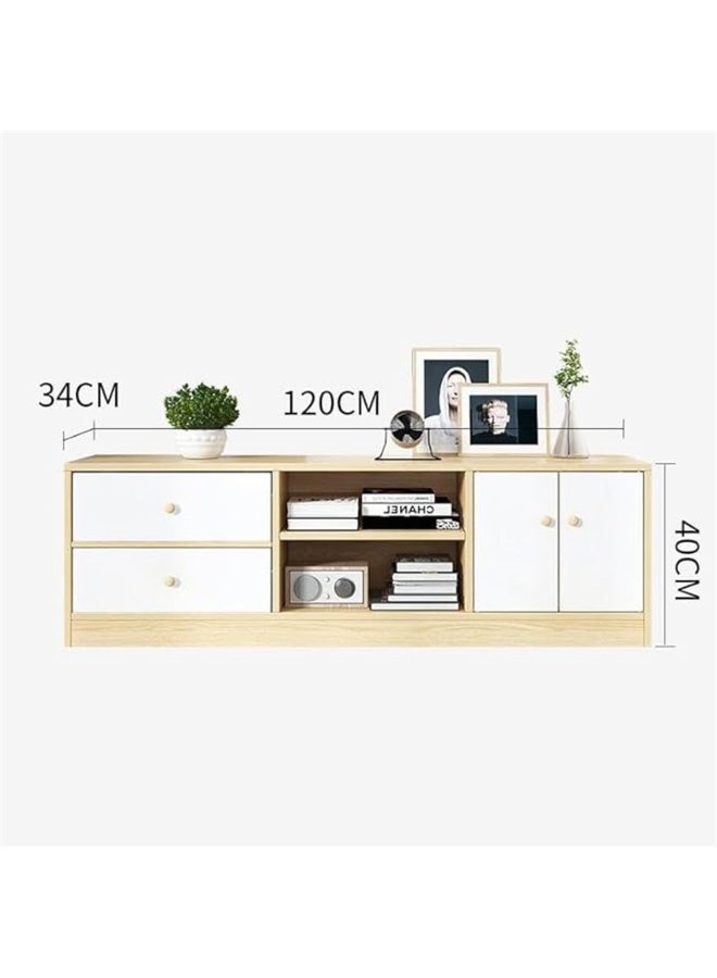 Modern TV Cabinet, Countertop TV Table with Drawers, Home Entertainment Center Living Room Storage Cabinet TV Media Console Table, 120*34*40cm (White, DSG012) - Image 3