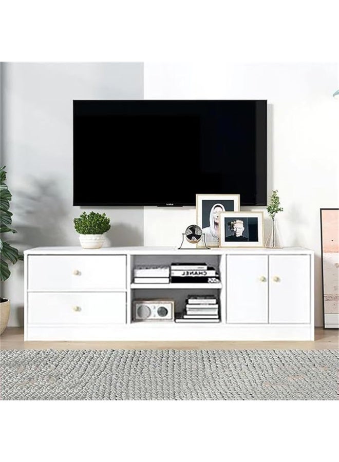 Modern TV Cabinet, Countertop TV Table with Drawers, Home Entertainment Center Living Room Storage Cabinet TV Media Console Table, 120*34*40cm (White, DSG012) - Image 5