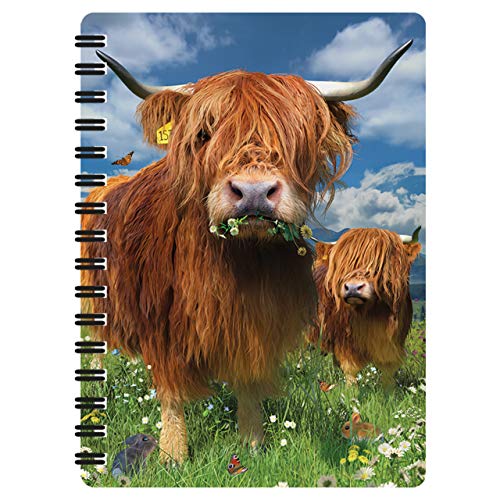 3D LiveLife Jotter - Highland Cattle from Deluxebase. Lenticular 3D Cow 6x4 Spiral Notebook with plain recycled paper pages. Artwork licensed from renowned artist David Penfound - Image 5