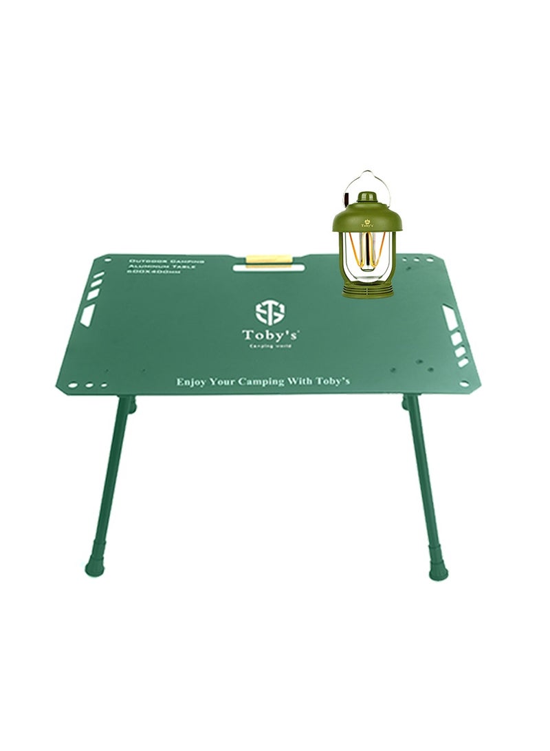 توبيز طقم طاولة تخييم ألومنيوم خفيفة باللون الأخضر مع مصباح LED كلاسيكي محمول – قابل لتعديل الارتفاع، متين وأنيق للرحلات الخارجية والاستخدام المنزلي - Image 1
