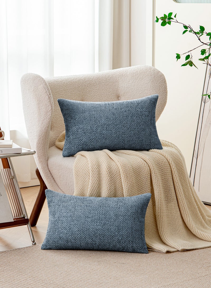 a moment Blue Chenille Cushion Cover Throw Pillow Covers 12x20 Inch Pack of 2 Modern Decorative Pillowcase Farmhouse Cross Pillows - Image 4