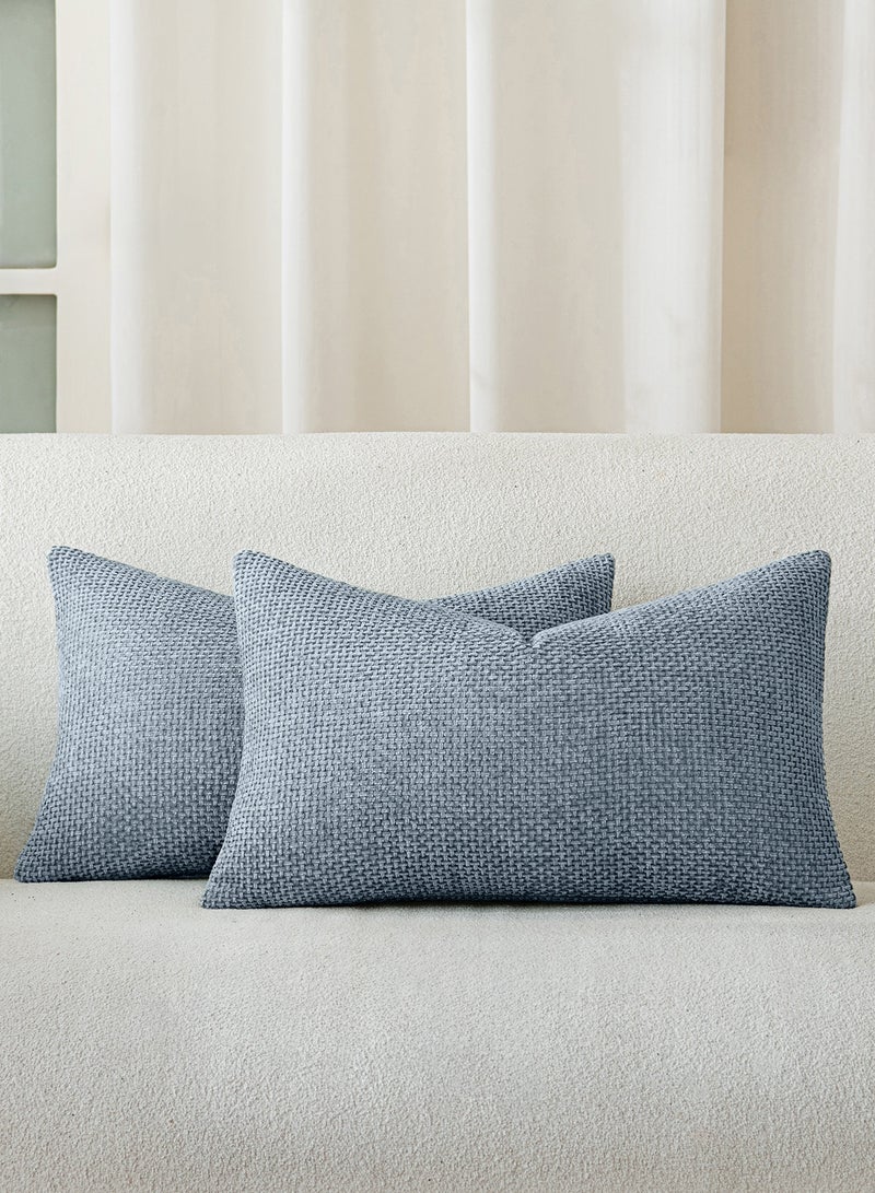 a moment Blue Chenille Cushion Cover Throw Pillow Covers 12x20 Inch Pack of 2 Modern Decorative Pillowcase Farmhouse Cross Pillows - Image 1