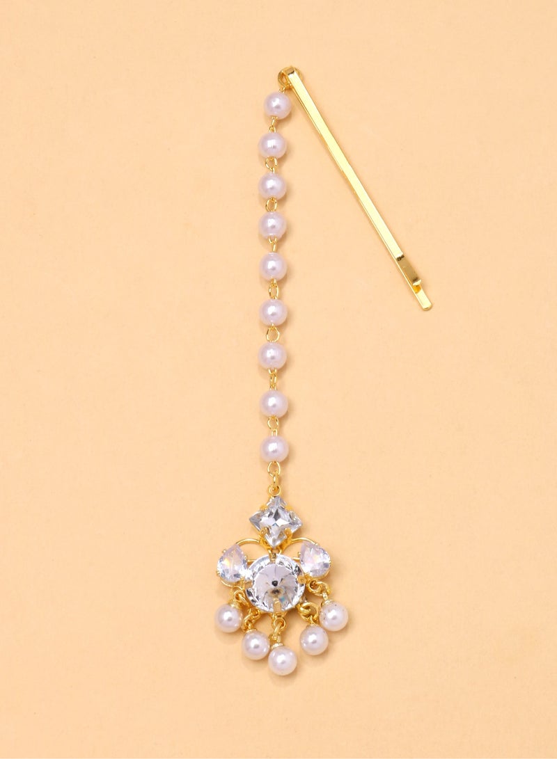 Elegant Bridal Hair Chain for Women Crystal Pearl Dangle Hair Accessory for Bride Wedding Hairstyles - Image 2