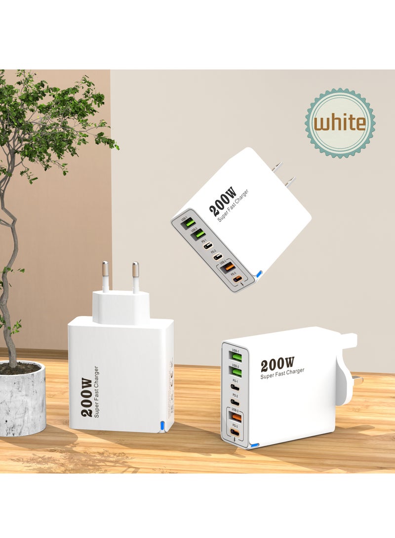 200W UK 6 Ports Multifunctional Super Fast Charger Adapter Mobile Phone Wall Charger Travel Power Adapter - Image 5