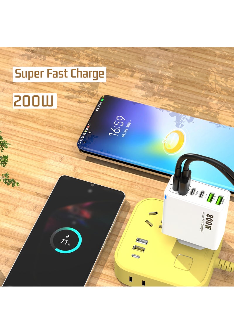 200W UK 6 Ports Multifunctional Super Fast Charger Adapter Mobile Phone Wall Charger Travel Power Adapter - Image 2