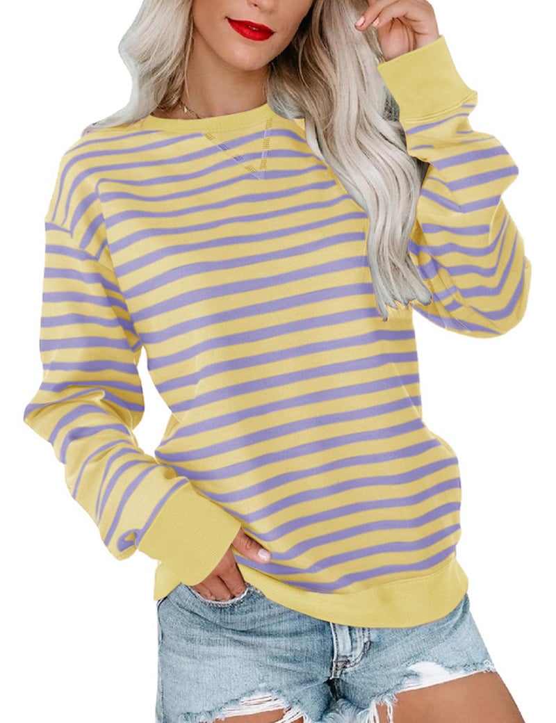 Bingerlily Womens Casual Long Sleeve Sweatshirt Crew Neck Cute Pullover Relaxed Fit Tops Yellow-purple - Image 1