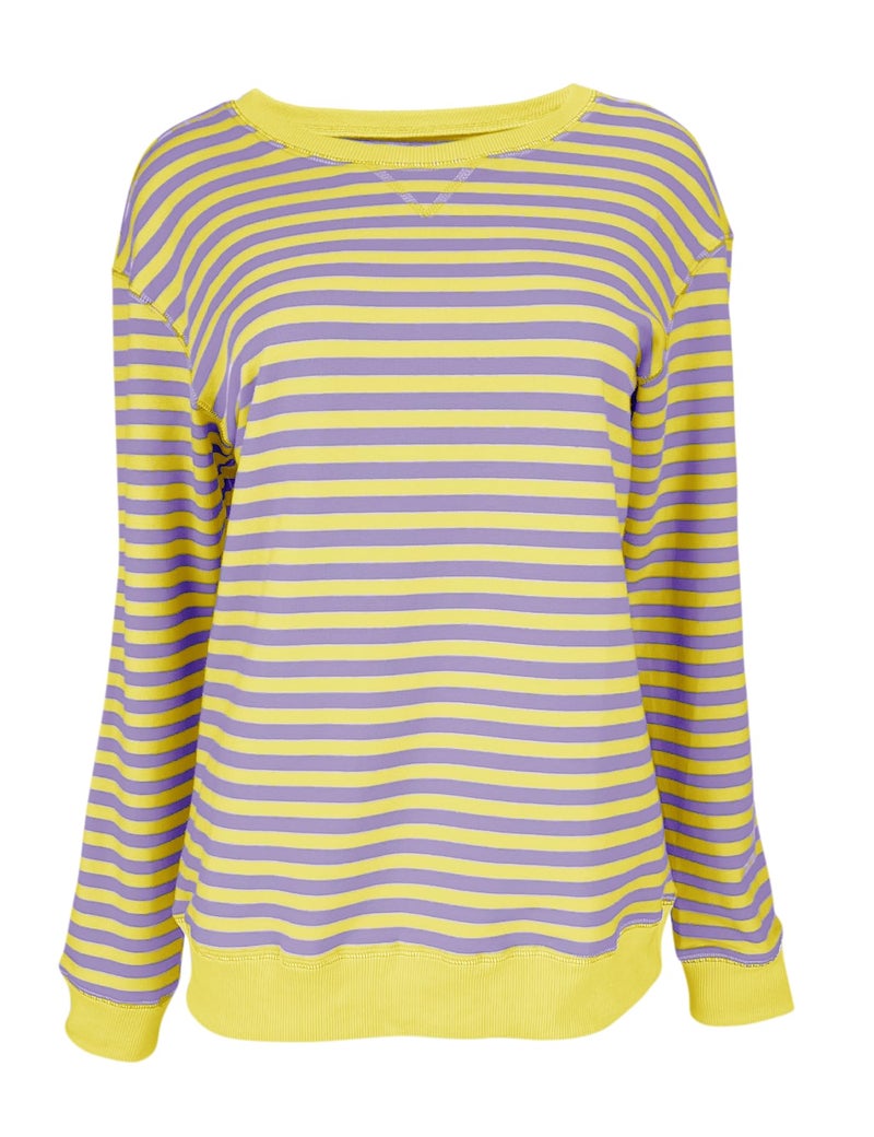 Bingerlily Womens Casual Long Sleeve Sweatshirt Crew Neck Cute Pullover Relaxed Fit Tops Yellow-purple - Image 3