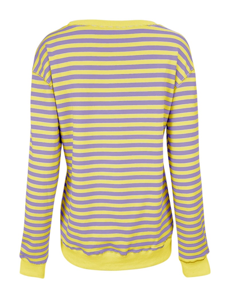 Bingerlily Womens Casual Long Sleeve Sweatshirt Crew Neck Cute Pullover Relaxed Fit Tops Yellow-purple - Image 4