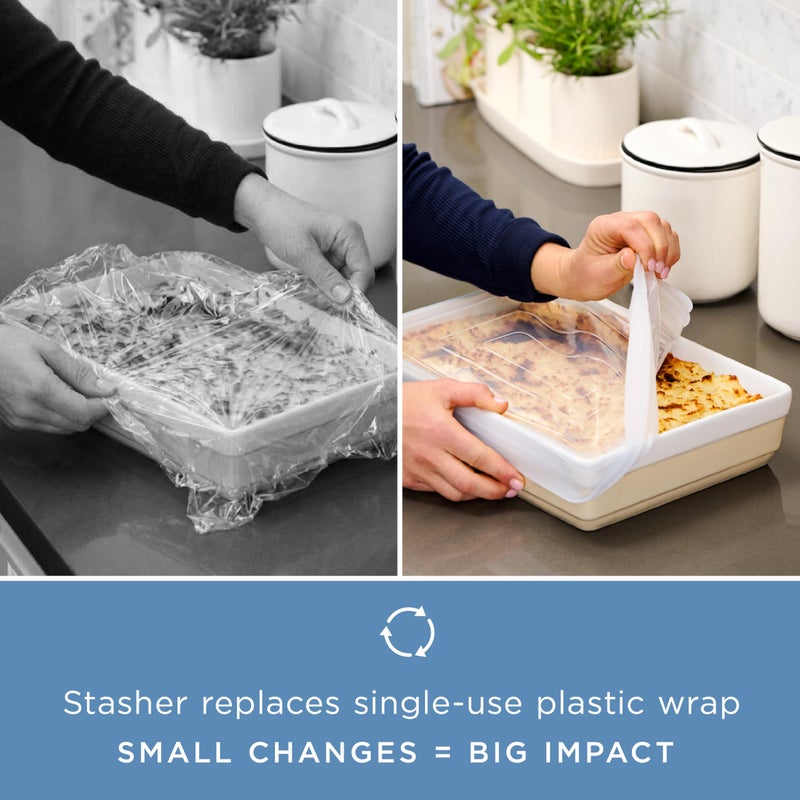 Stasher Reusable Silicone Stretch Lid for Casseroles, Pans, Baking Dishesâ€“Rectangle Replacement Lid, 9â€x13â€, Stretchable, Leak-free, Microwave Safe, Dishwasher Safe, Food Cover, Eco-Friendly, Clear - Image 2