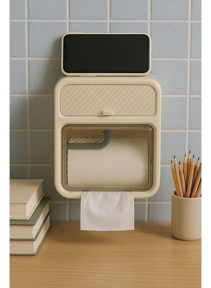 SYOSI Toilet Paper Holder, Wall-Mounted Tissue Dispenser with Waterproof Storage Box, Bathroom Organizer for Small Spaces, Large Roll Capacity with Cover, Easy to Install, No Drill (White) - Image 5