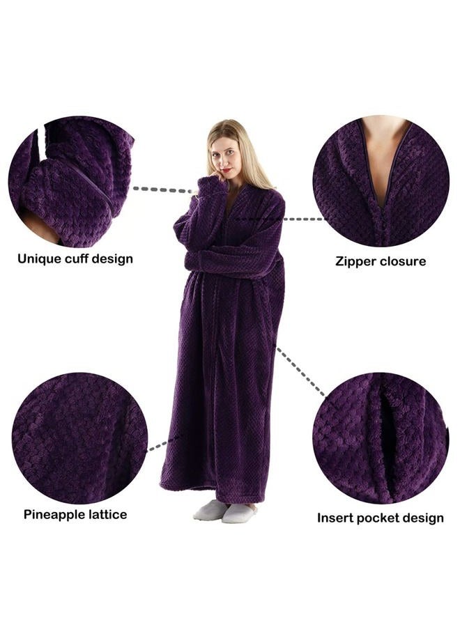 Oksun Womens Fleece Warm Robe: Cozy Flannel Long Zipper Bathrobe - Plush Winter Housecoat Nightgown, No Hood - Purple, XL - Image 4