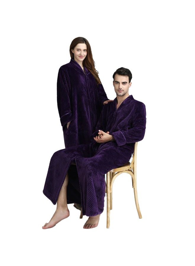 Oksun Womens Fleece Warm Robe: Cozy Flannel Long Zipper Bathrobe - Plush Winter Housecoat Nightgown, No Hood - Purple, XL - Image 5