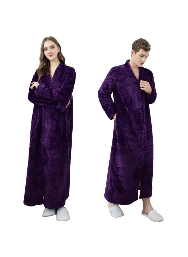 Oksun Womens Fleece Warm Robe: Cozy Flannel Long Zipper Bathrobe - Plush Winter Housecoat Nightgown, No Hood - Purple, XL - Image 3