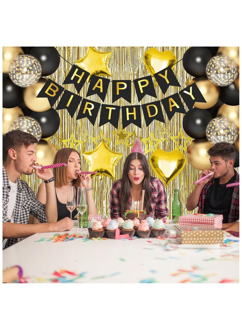 الذهب الأسود عيد ميلاد الديكور ، حزب الذهب الديكور مجموعة مع لافتات عيد ميلاد ، بالون الذهب الأسود ، الذهب شرابة الطرف الستائر ، شنقا الدوامات ، الفتيات والنساء والرجال حفلة عيد ميلاد - Image 4