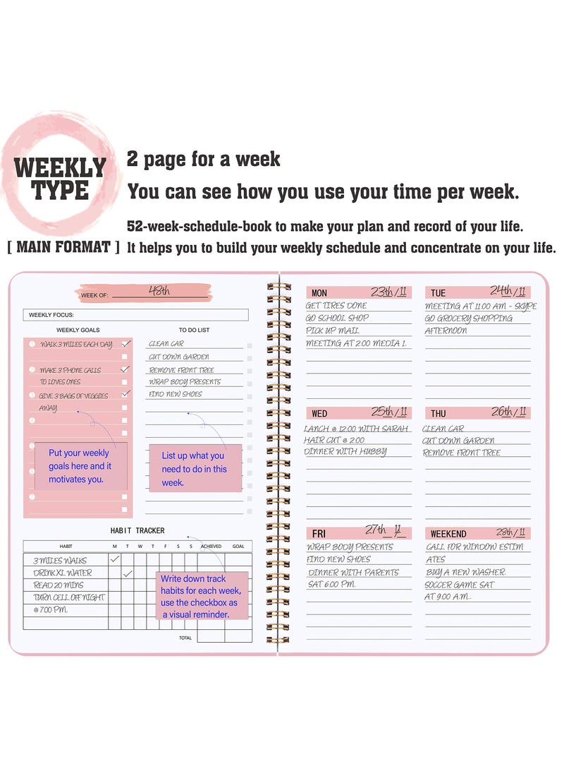 Generic - Undated Weekly Planner, Weekly Goals A5 Notebook, Habit Tracker Journal, To Do List Planner Goal Planner, (Pink) - Image 1