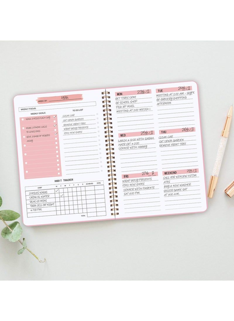 Generic - Undated Weekly Planner, Weekly Goals A5 Notebook, Habit Tracker Journal, To Do List Planner Goal Planner, (Pink) - Image 1
