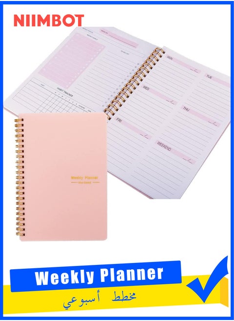 Undated Weekly Planner, Weekly Goals A5 Notebook, Habit Tracker Journal, To Do List Planner Goal Planner, (Pink)