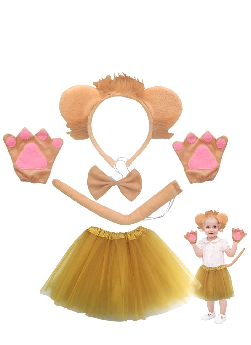 5-Piece Kids Lion Costume Set: Headband, Tail, Bow Tie, Gloves, and Tutu Skirt for Animal Cosplay, Christmas Parties, and Stage Performances. Perfect for Fun Dress-Up!  - Image 1