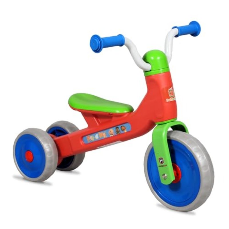 Toddler tricycle for indoor and outdoor use, made of durable plastic in bright blue color, features scratch-resistant wheels and ergonomic handlebar to develop balance and motor skills. - Image 1