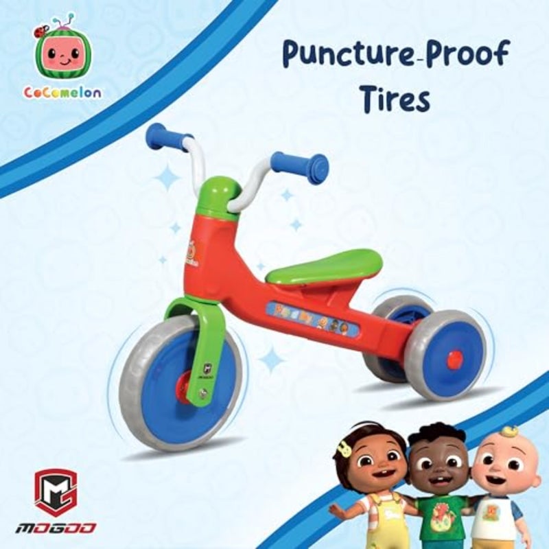 Toddler tricycle for indoor and outdoor use, made of durable plastic in bright blue color, features scratch-resistant wheels and ergonomic handlebar to develop balance and motor skills. - Image 4