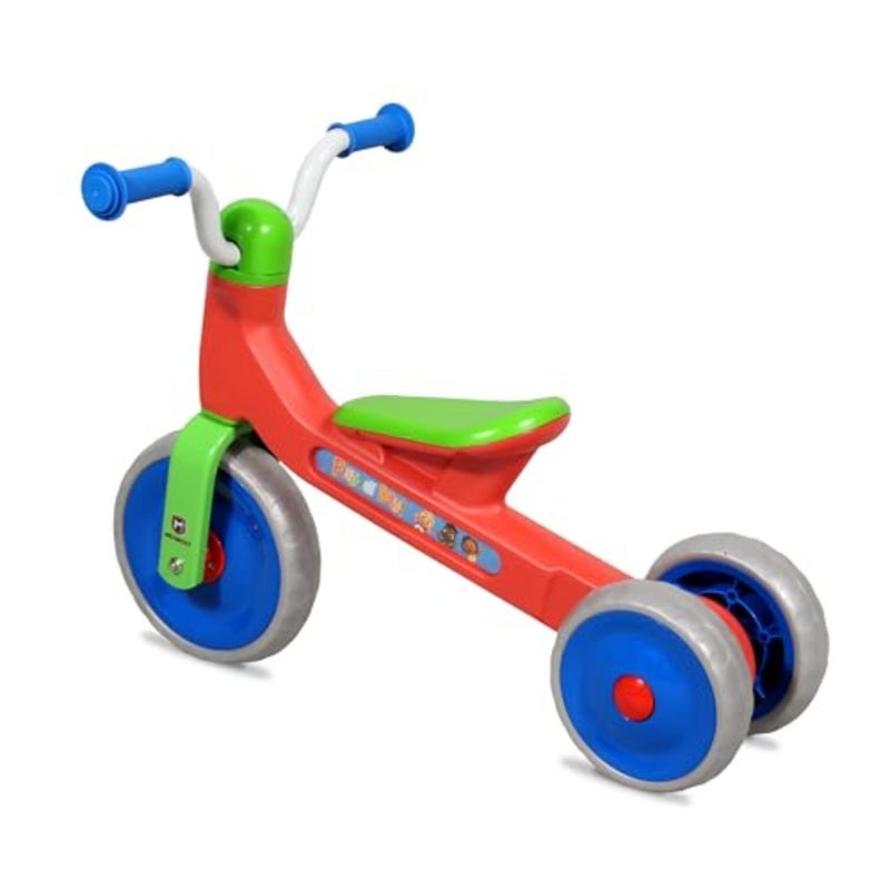 Toddler tricycle for indoor and outdoor use, made of durable plastic in bright blue color, features scratch-resistant wheels and ergonomic handlebar to develop balance and motor skills. - Image 2