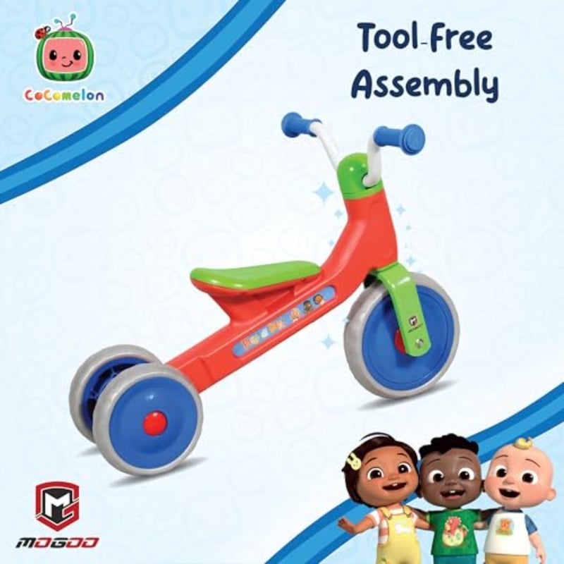 Toddler tricycle for indoor and outdoor use, made of durable plastic in bright blue color, features scratch-resistant wheels and ergonomic handlebar to develop balance and motor skills. - Image 5