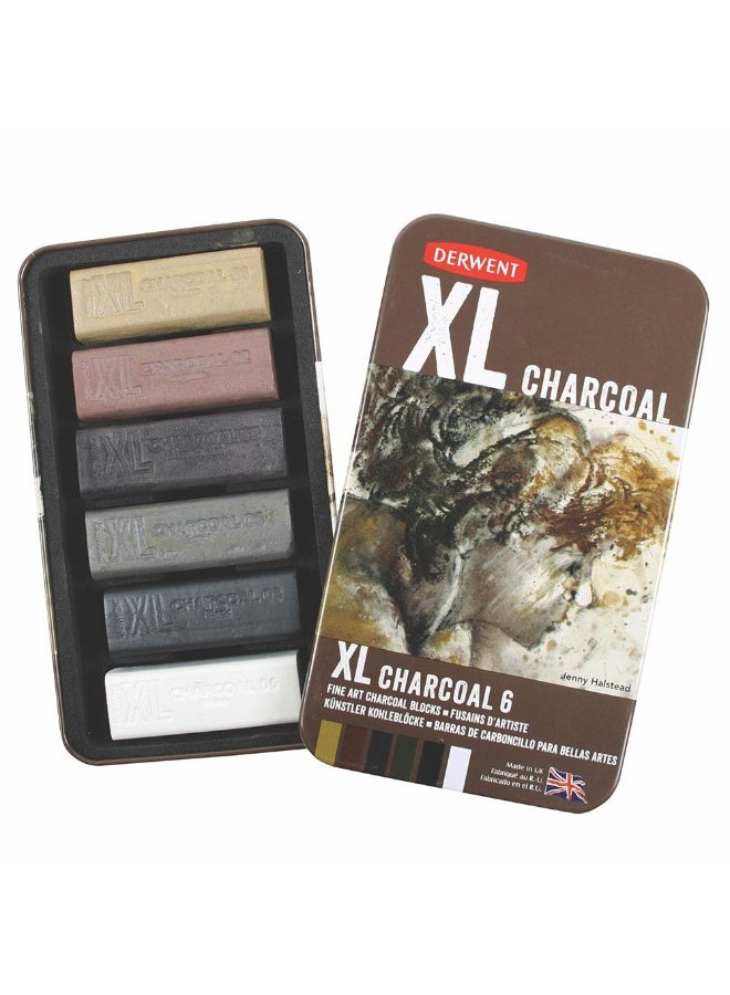Derwent - XL Charcoal Blocks Tin Pack of 6 Colors