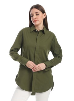 Andora Solid Long Sleeves Buttoned Basic Shirt_Olive  - Image 1