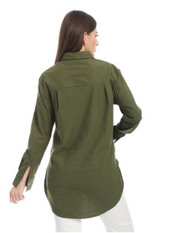 Andora Solid Long Sleeves Buttoned Basic Shirt_Olive  - Image 3