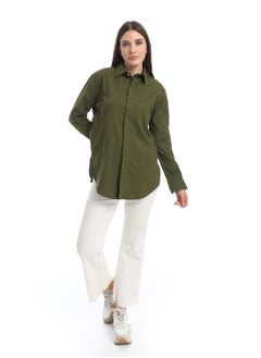 Andora Solid Long Sleeves Buttoned Basic Shirt_Olive  - Image 5