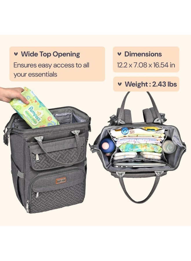 BabbleRoo Diaper Bag Backpack, Multifunction Large Bags with Changing Pad & Stroller Straps & Pacifier Case, Unisex Stylish Travel Back Pack Nappy Changing Bag for Moms Dads (Dark Gray) - Image 2