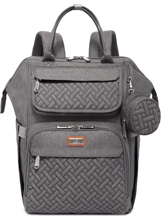 BabbleRoo Diaper Bag Backpack, Multifunction Large Bags with Changing Pad & Stroller Straps & Pacifier Case, Unisex Stylish Travel Back Pack Nappy Changing Bag for Moms Dads (Dark Gray) - Image 1