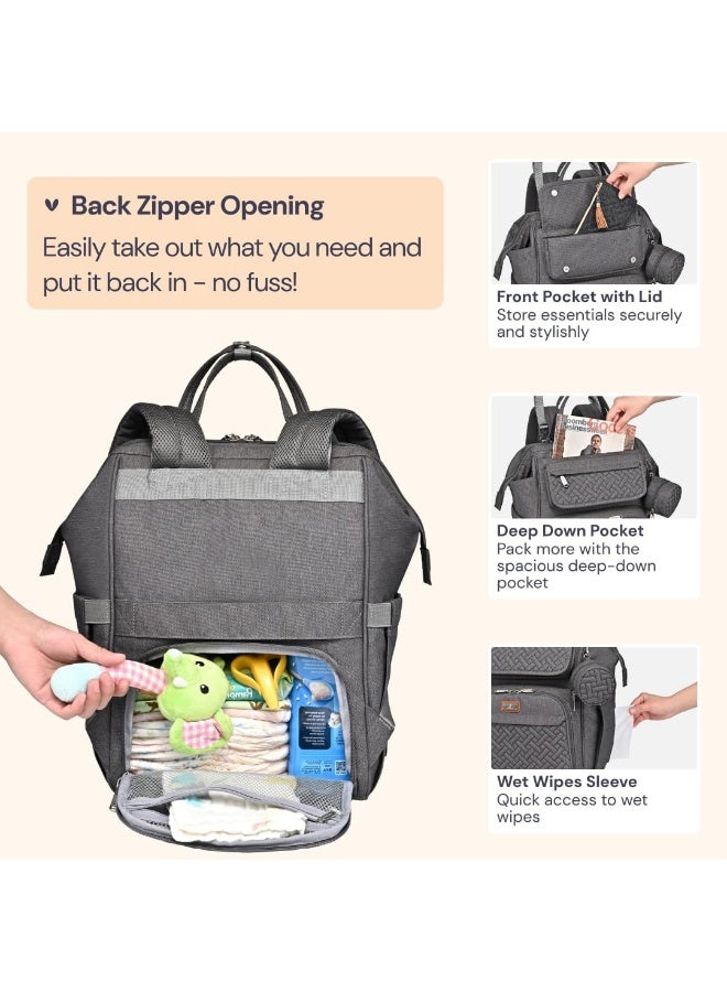BabbleRoo Diaper Bag Backpack, Multifunction Large Bags with Changing Pad & Stroller Straps & Pacifier Case, Unisex Stylish Travel Back Pack Nappy Changing Bag for Moms Dads (Dark Gray) - Image 4