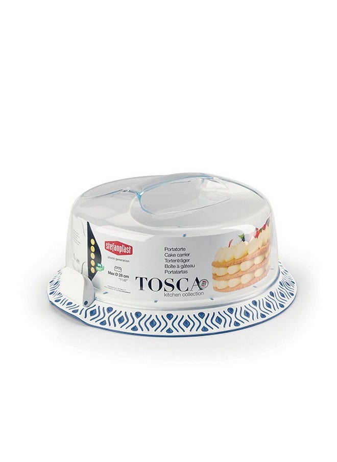 Stefanplast - Tosca Elegant BPA-Free Plastic Cake Carrier White and Blue 16 x 36 x 37 cm 55851 - Image 1