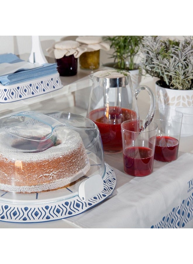 Stefanplast - Tosca Elegant BPA-Free Plastic Cake Carrier White and Blue 16 x 36 x 37 cm 55851 - Image 1