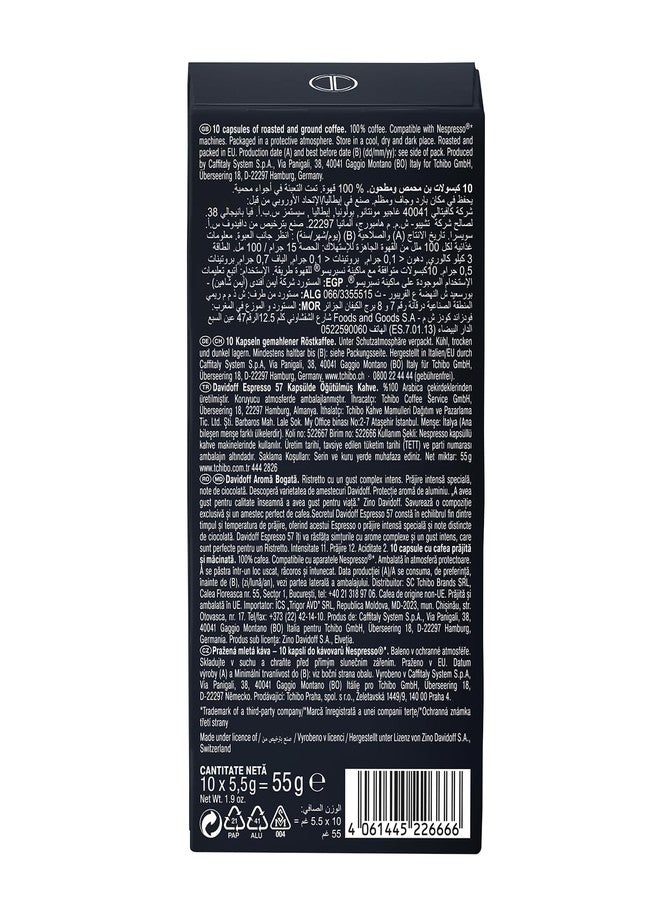 Davidoff Espresso 57 Ristretto Coffee (Pack Of 2) 10 Capsules 55g Box By Cougar | 100% Arabica Dark & Chocolatey Taste | Aluminium Aroma Protection Capsules | Intensity 11 | Compatible with Davidoff® Machines | Premium Imported Coffee Pods - (Imported-SWZ) - Image 2