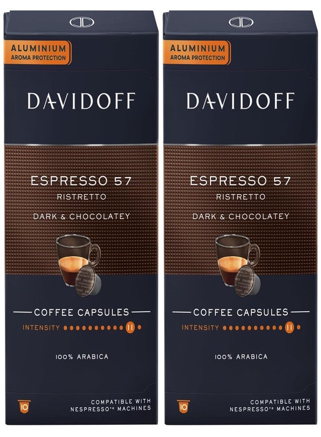 Davidoff Espresso 57 Ristretto Coffee (Pack Of 2) 10 Capsules 55g Box By Cougar | 100% Arabica Dark & Chocolatey Taste | Aluminium Aroma Protection Capsules | Intensity 11 | Compatible with Davidoff® Machines | Premium Imported Coffee Pods - (Imported-SWZ) - Image 1