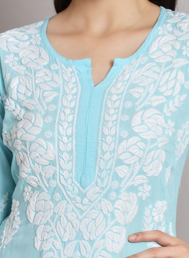 Alaya Hand Embroidered Chikan Modal Straight Kurta Palazzos AL3668