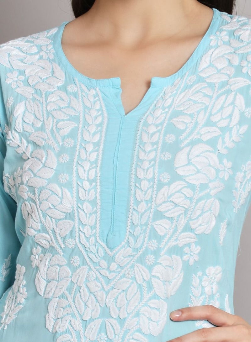 الايا كرتا مودال مطرزة شيكان مستقيمة مع بالازو - Image 4