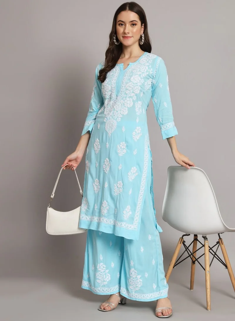 Alaya Hand Embroidered Chikan Modal Straight Kurta Palazzos AL3668