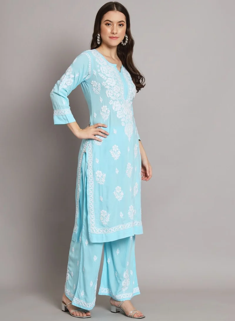 Alaya Hand Embroidered Chikan Modal Straight Kurta Palazzos AL3668