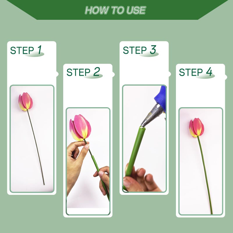 Threemonkys Green tubular flower stems wrap, 11.8 inches (about 30 cm) in length,flower bouquets artificial Accessories, used to thicken artificial flower stems, DIY wedding bouquet (Green 6MM(50PCS)) - Image 3