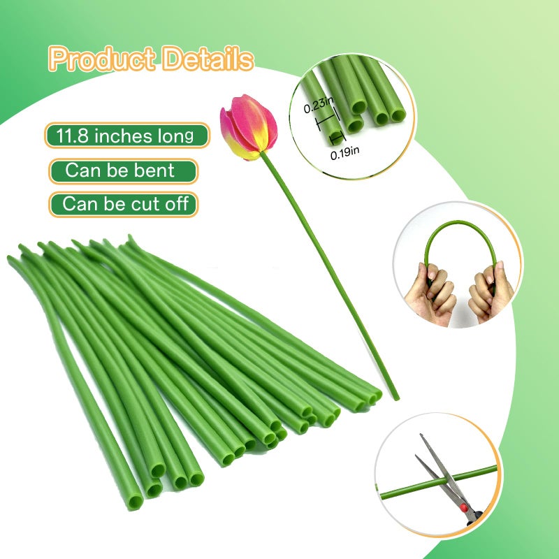 Threemonkys Green tubular flower stems wrap, 11.8 inches (about 30 cm) in length,flower bouquets artificial Accessories, used to thicken artificial flower stems, DIY wedding bouquet (Green 6MM(50PCS)) - Image 2
